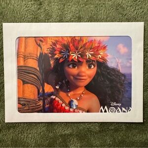 Disney Moana Lithograph Card Print with Red Floral Headdress and Dark Brown Hair